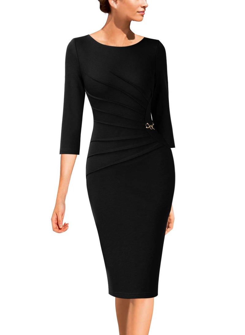 VFSHOW Womens Black Cocktail Party Elegant Ruched Work Business Office Bodycon Pencil Sheath Dress 6563 BLK XL - Image 1